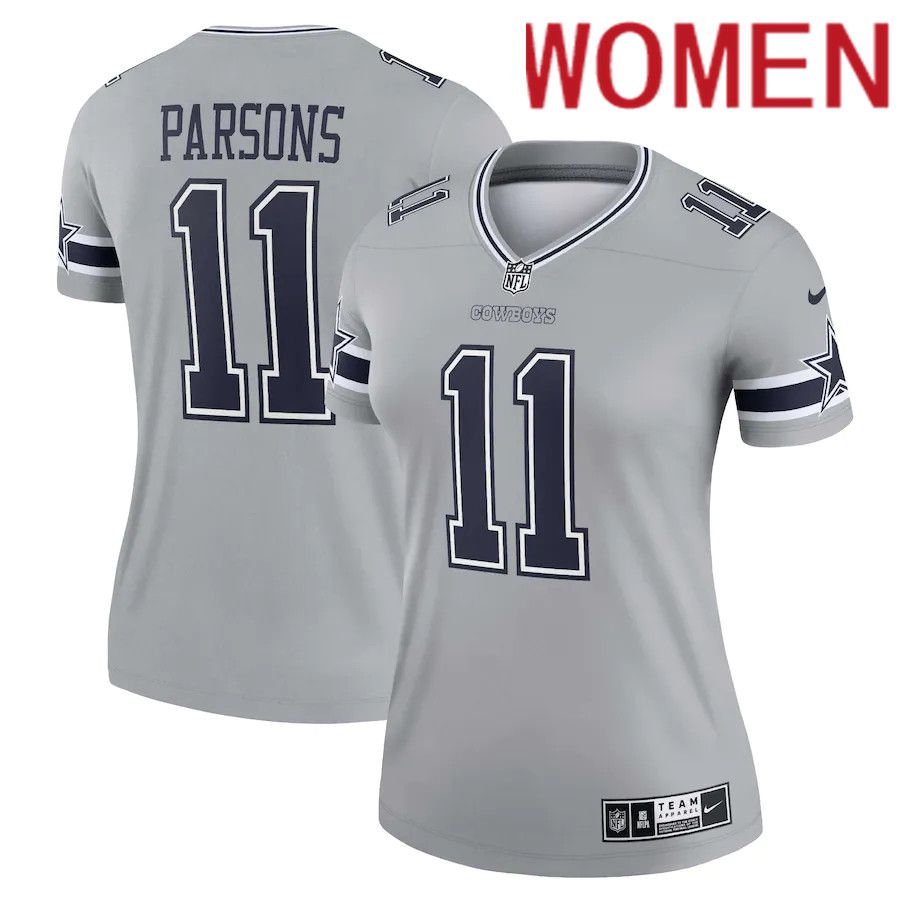 Women Dallas Cowboys 11 Micah Parsons Nike Silver Inverted Legend NFL Jersey